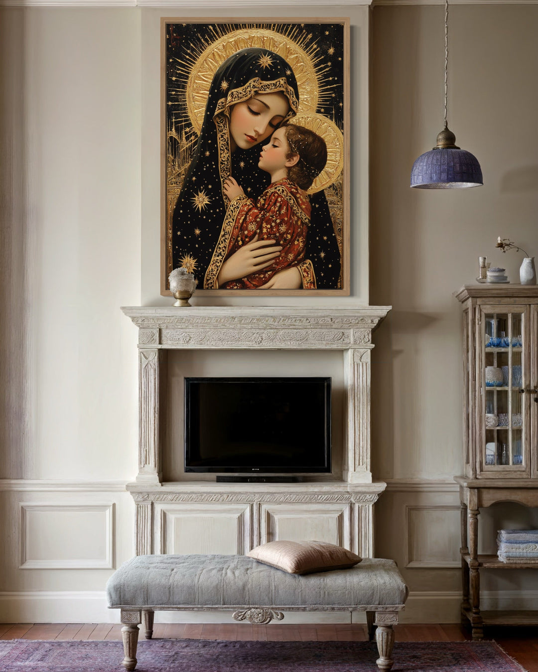 Virgin Mary And Baby Jesus Modern Icon Framed Christian Canvas Wall Art