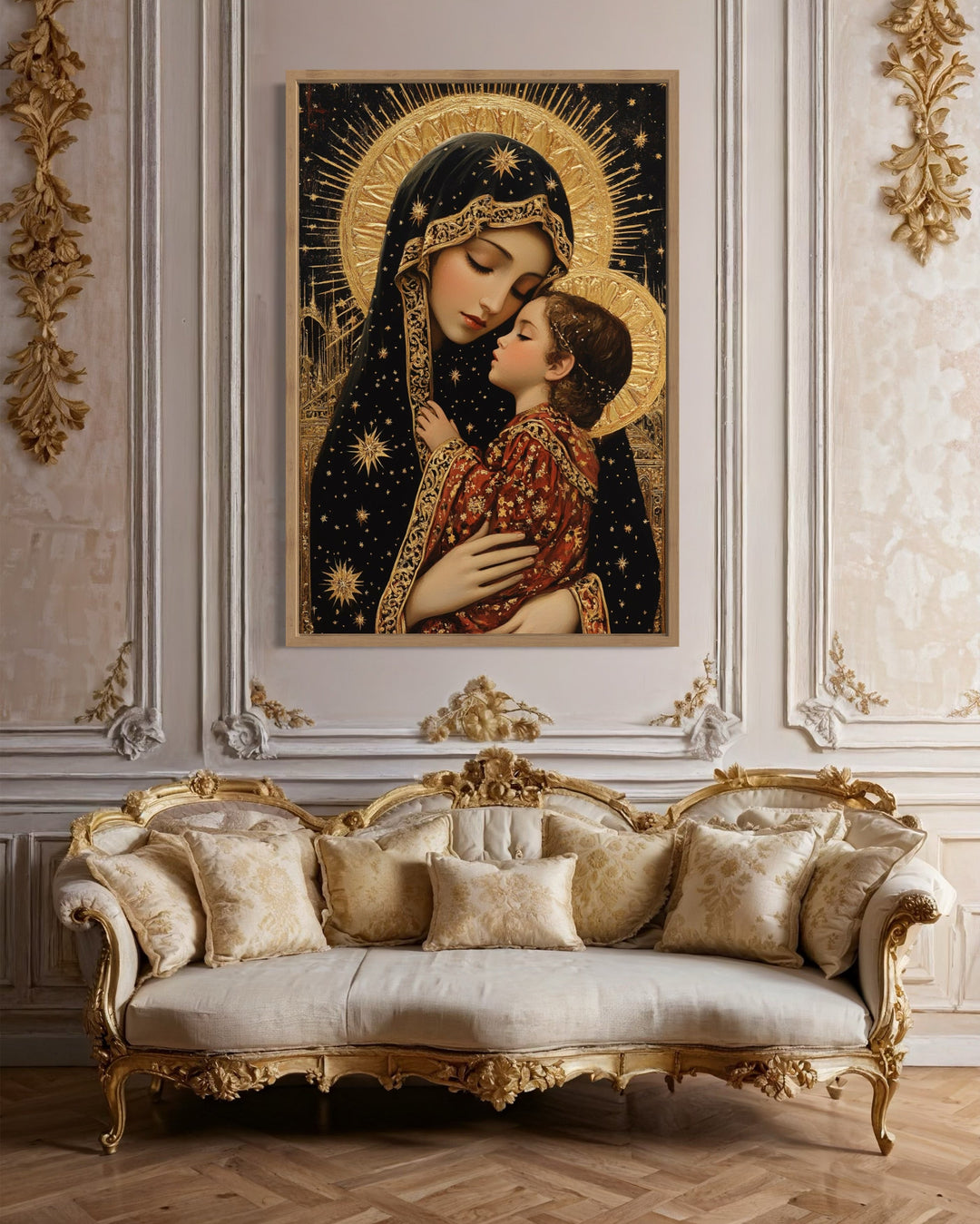 Virgin Mary And Baby Jesus Modern Icon Framed Christian Canvas Wall Art