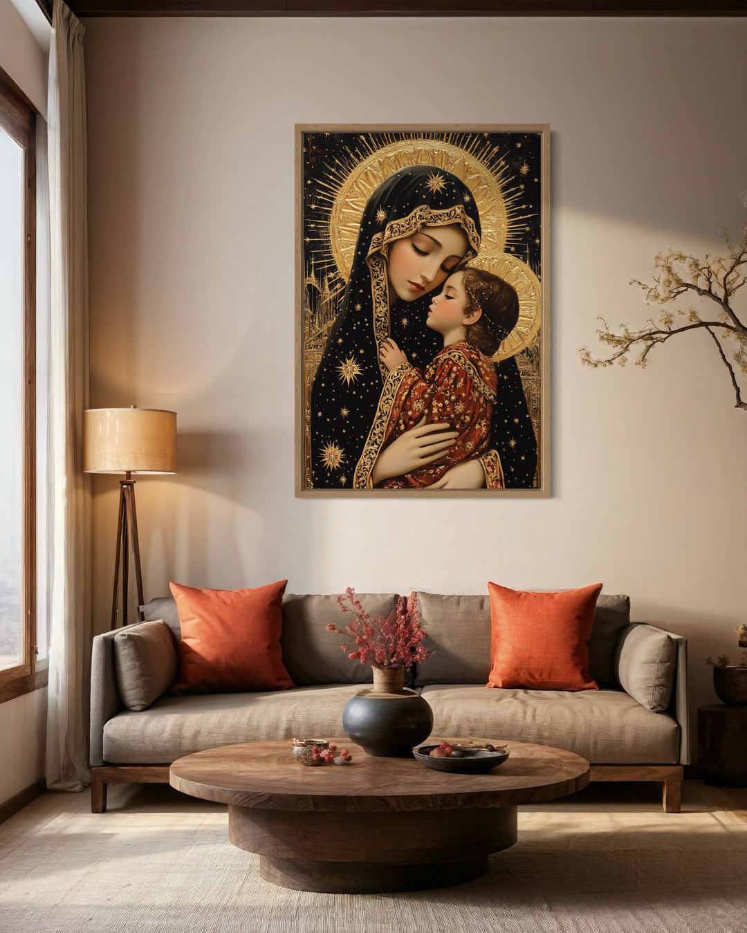 Virgin Mary And Baby Jesus Modern Icon Framed Christian Canvas Wall Art