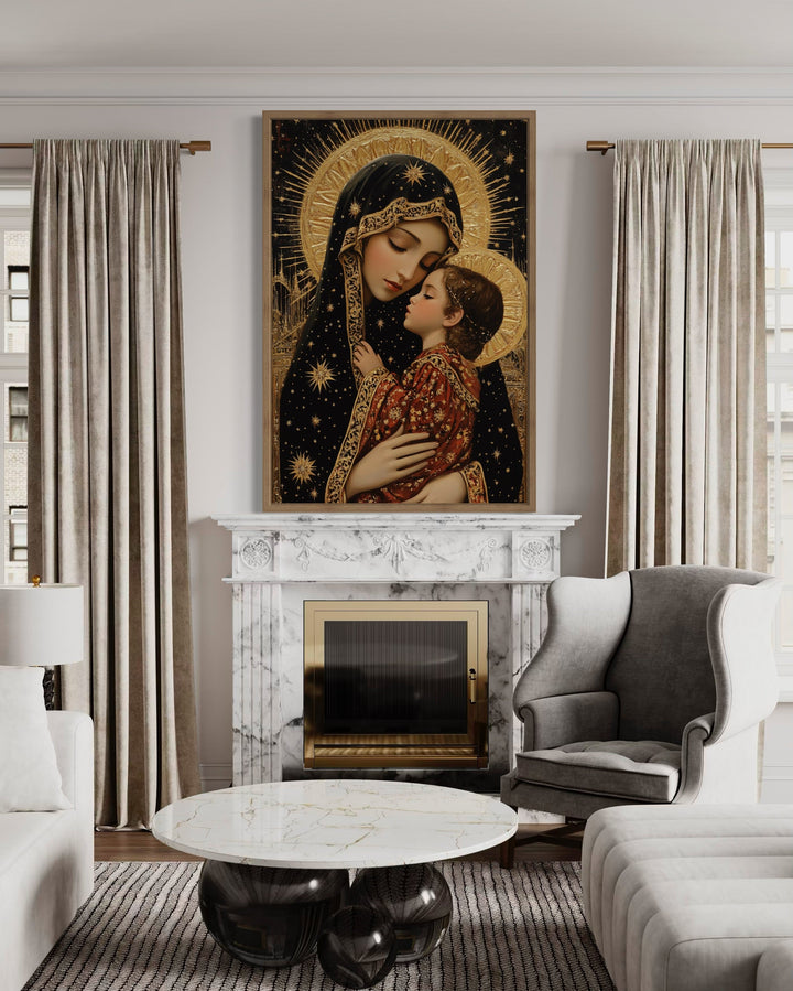 Virgin Mary And Baby Jesus Modern Icon Framed Christian Canvas Wall Art