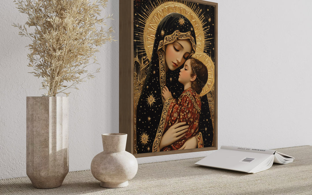 Virgin Mary And Baby Jesus Modern Icon Framed Christian Canvas Wall Art