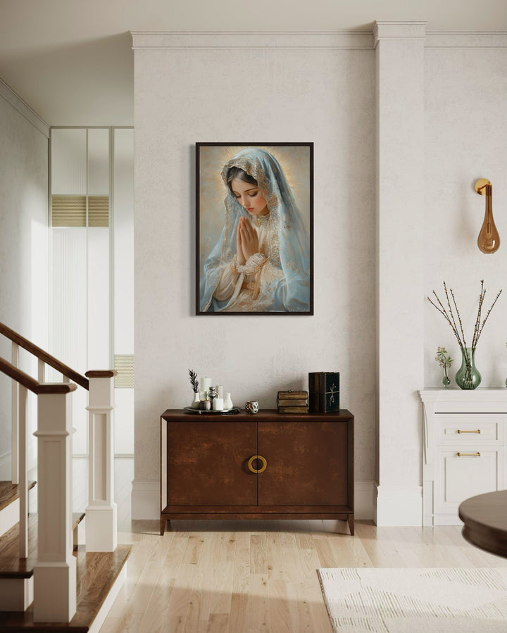 Virgin Mary Praying Framed Christian Canvas Wall Art