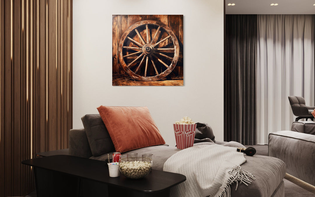 Wagon Wheel Wild West Framed Canvas Wall Art