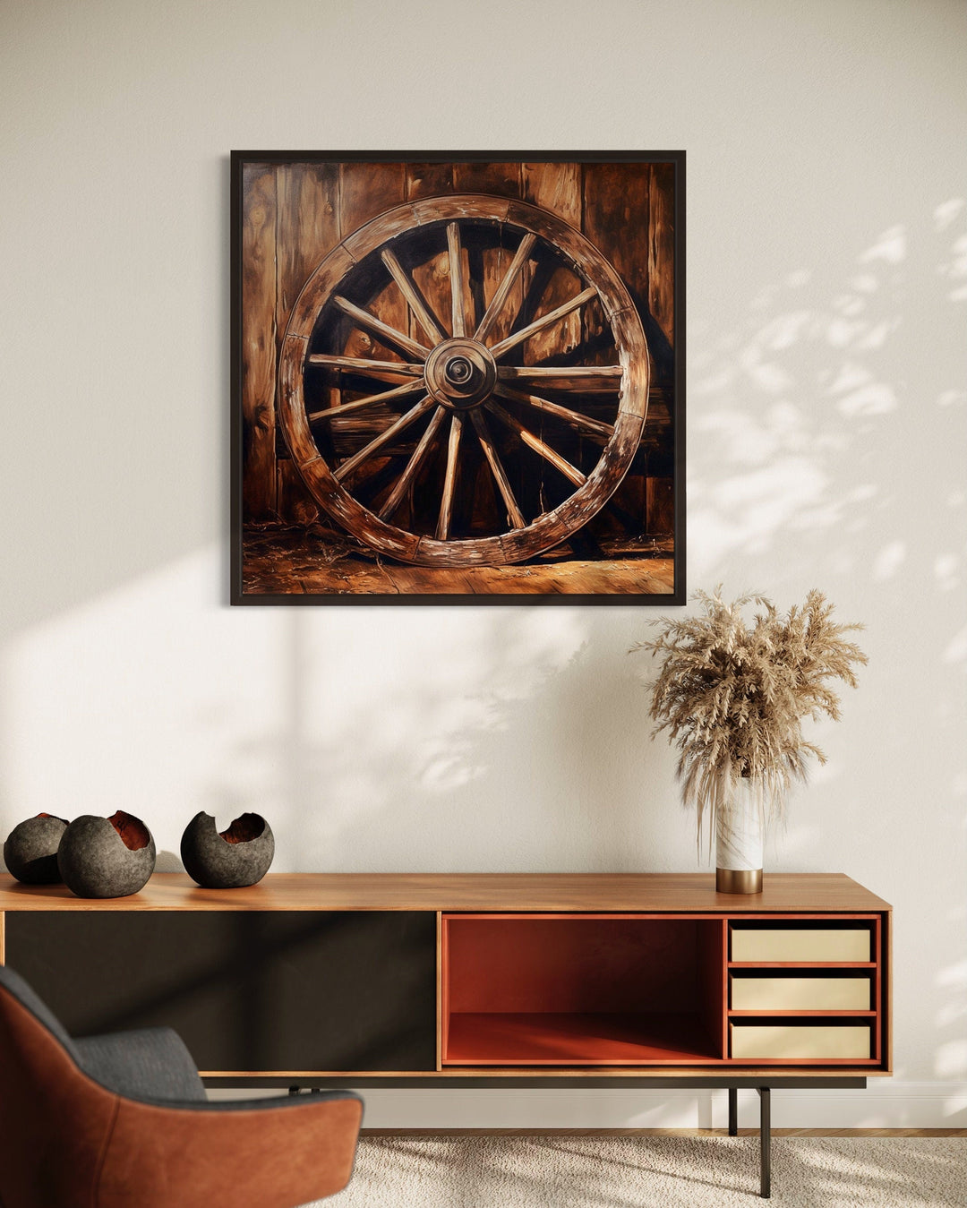 Wagon Wheel Wild West Framed Canvas Wall Art