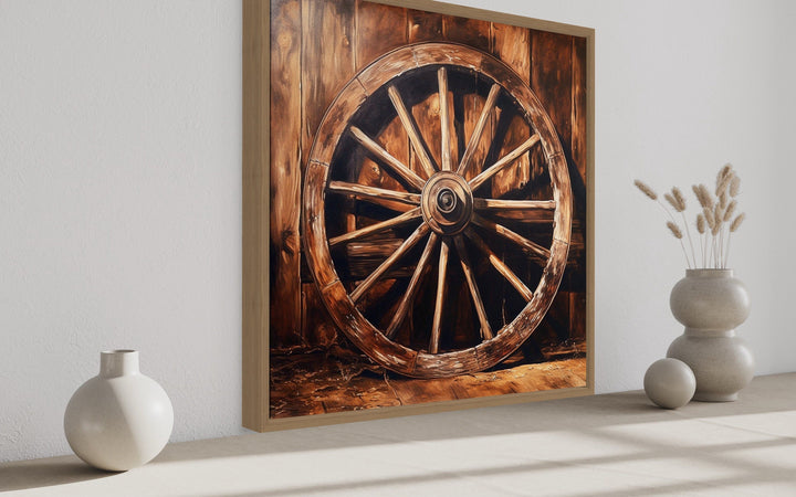 Wagon Wheel Wild West Framed Canvas Wall Art