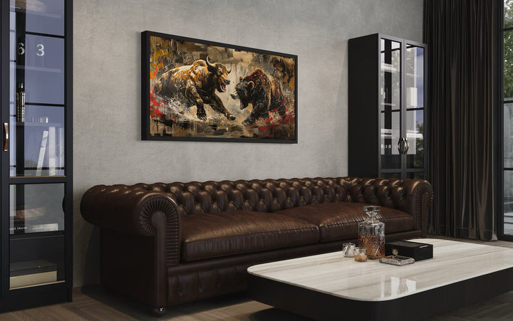 Wall Street Bull Fighting Bear Graffiti Painting Extra Large Canvas Wall Art