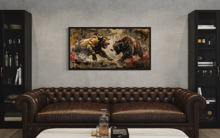 Wall Street Bull Fighting Bear Graffiti Painting Extra Large Canvas Wall Art