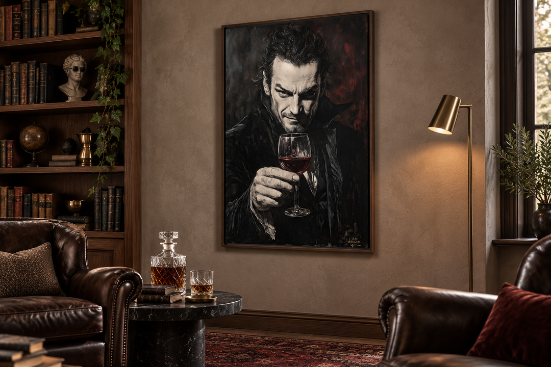 Toile murale représentant un vampire gothique avec du vin rouge 