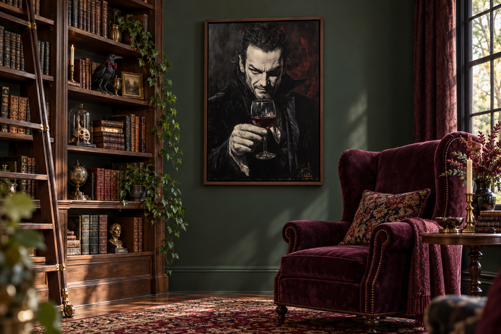Toile murale représentant un vampire gothique avec du vin rouge 