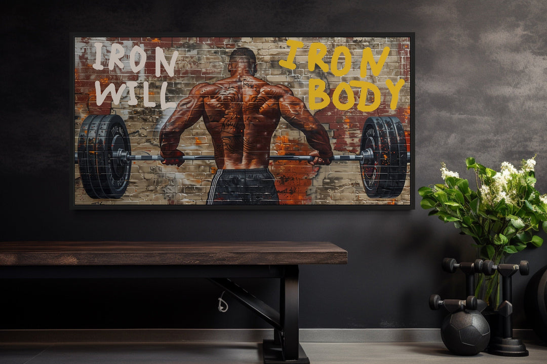 Weightlifting Wall Decor – Athletic Man Graffiti Art for Urban Fitness Spaces