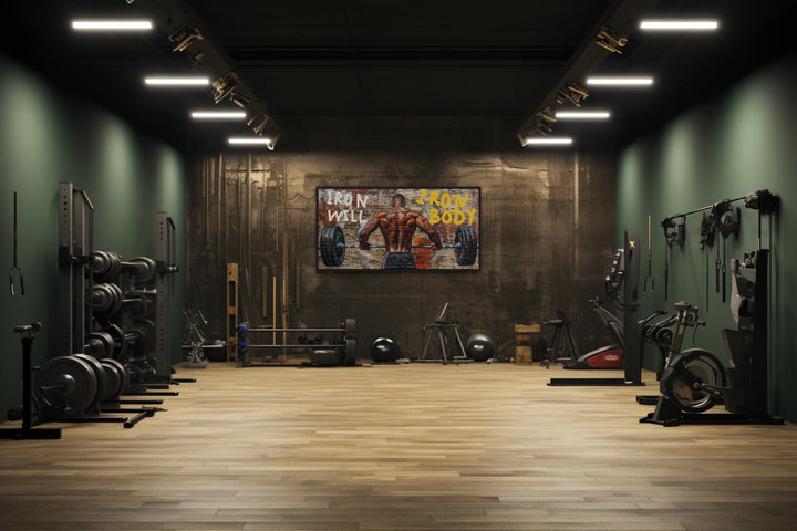 Weightlifting Wall Decor – Athletic Man Graffiti Art for Urban Fitness Spaces