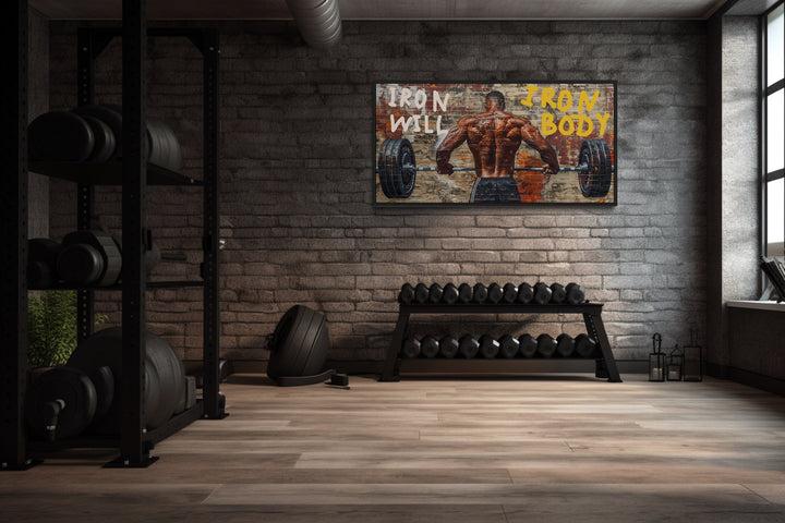Weightlifting Wall Decor – Athletic Man Graffiti Art for Urban Fitness Spaces