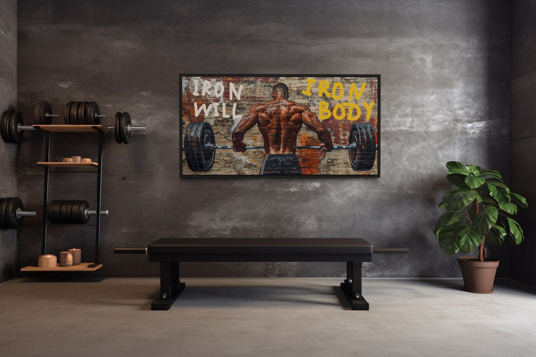 Weightlifting Wall Decor – Athletic Man Graffiti Art for Urban Fitness Spaces