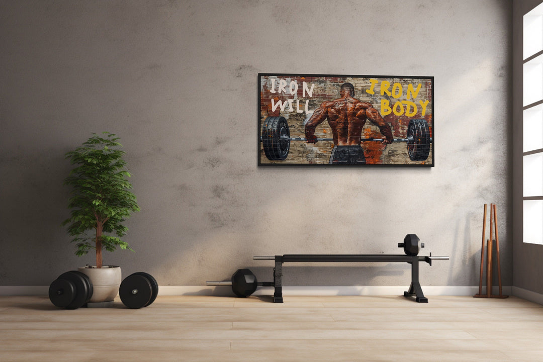 Weightlifting Wall Decor – Athletic Man Graffiti Art for Urban Fitness Spaces