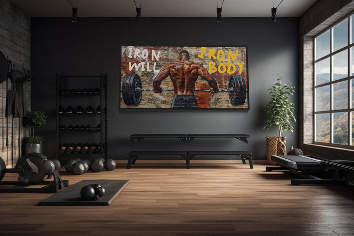 Weightlifting Wall Decor – Athletic Man Graffiti Art for Urban Fitness Spaces