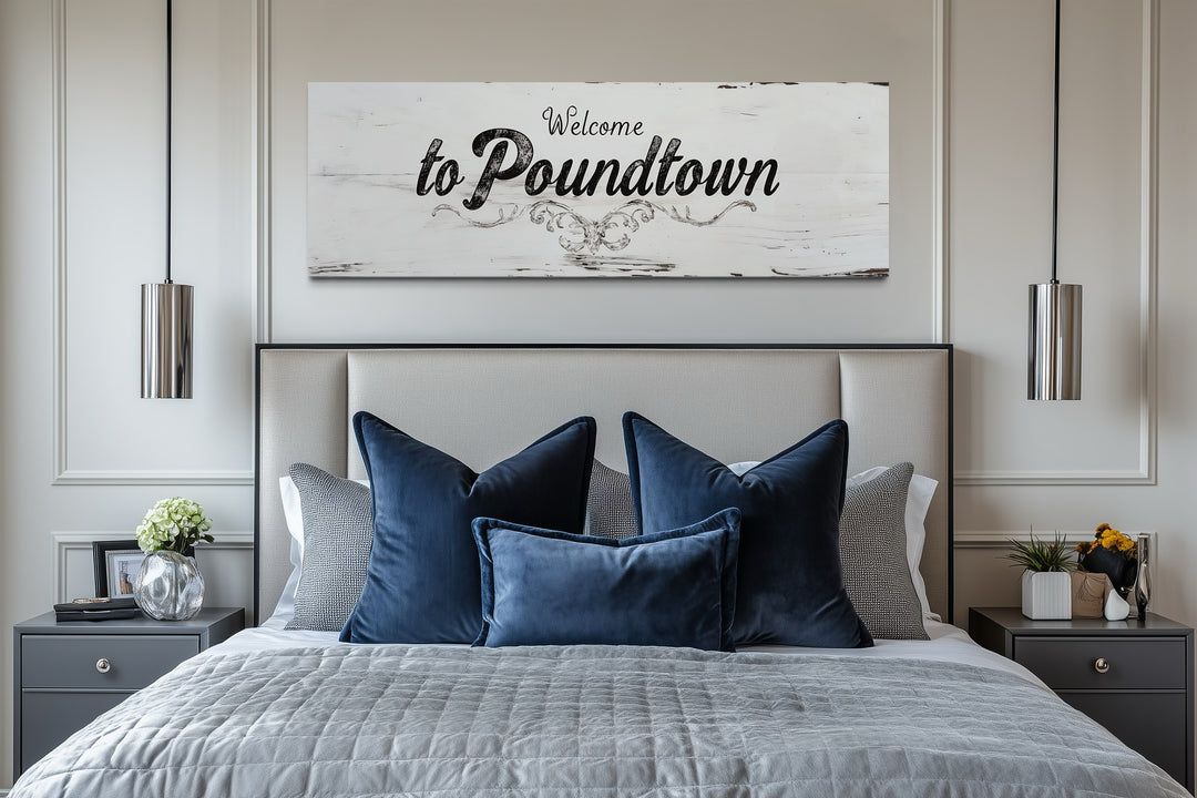 Welcome To Poundtown Sign - Long Horizontal Master Bedroom Canvas Wall Art