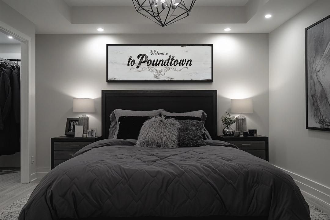 Welcome To Poundtown Sign - Long Horizontal Master Bedroom Canvas Wall Art