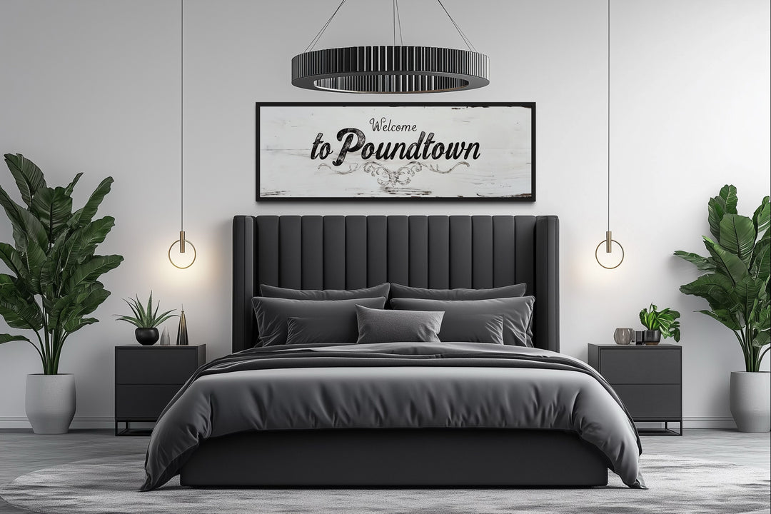 Welcome To Poundtown Sign - Long Horizontal Master Bedroom Canvas Wall Art