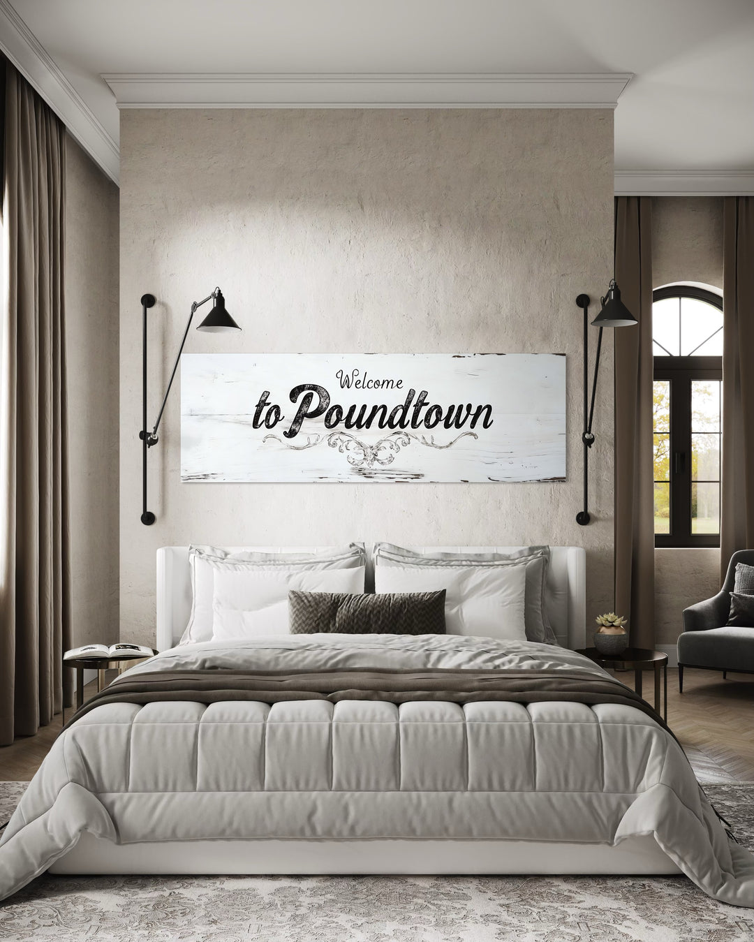 Welcome To Poundtown Sign - Long Horizontal Master Bedroom Canvas Wall Art