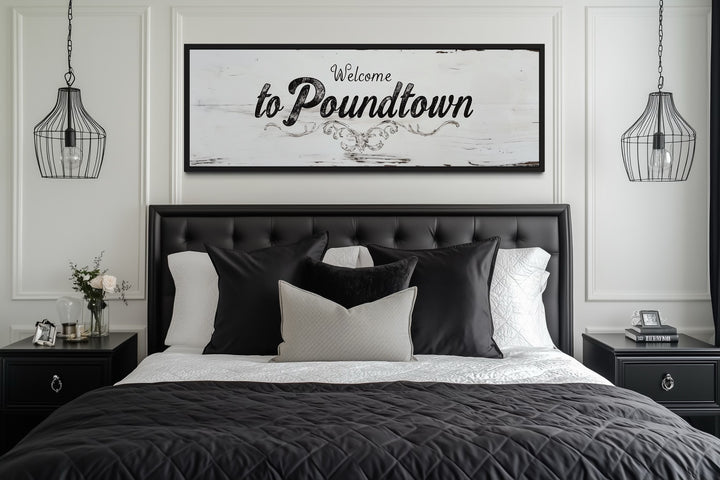 Welcome To Poundtown Sign - Long Horizontal Master Bedroom Canvas Wall Art