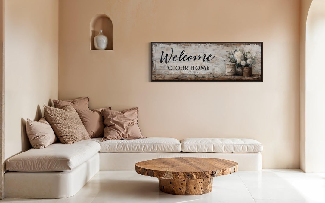 Welcome to Our Home Long Horizontal Wall Art With Flowers