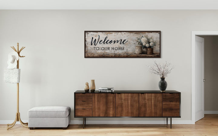 Welcome to Our Home Long Horizontal Wall Art With Flowers