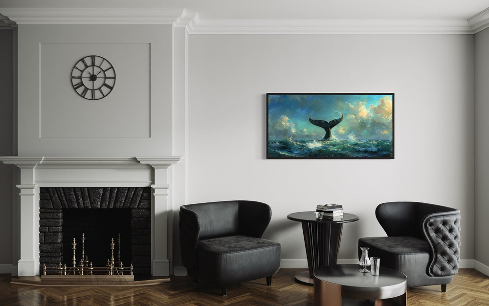 Whale's Tail In Ocean Nautical Framed Canvas Wall Art