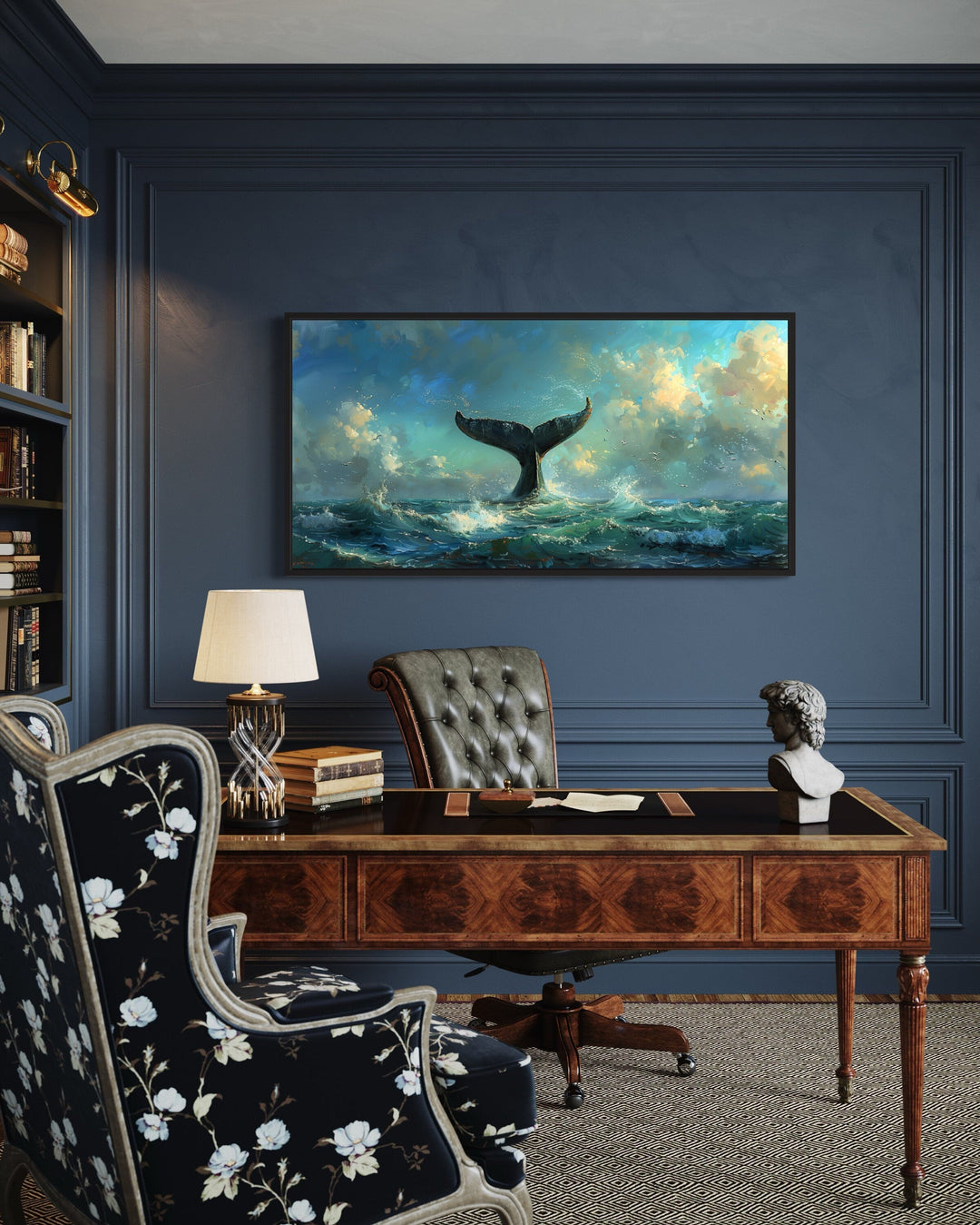 Whale's Tail In Ocean Nautical Framed Canvas Wall Art