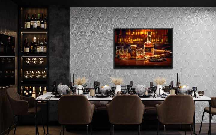 Whiskey And Cigar Bar Framed Canvas Wall Art