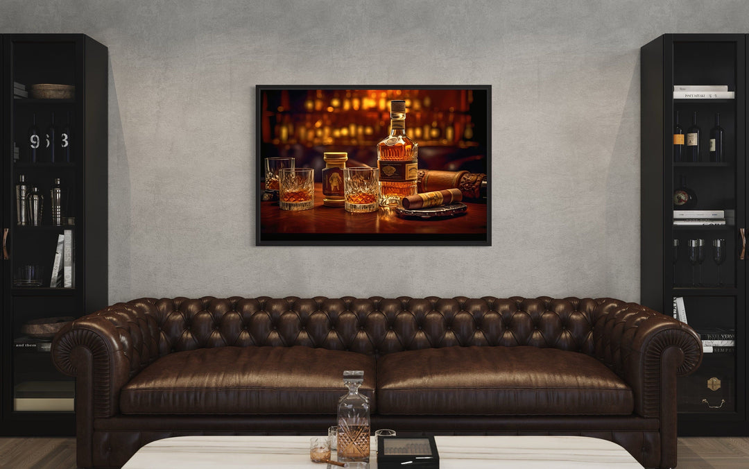 Whiskey And Cigar Bar Framed Canvas Wall Art