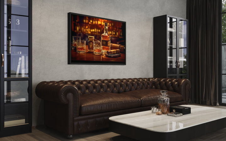 Whiskey And Cigar Bar Framed Canvas Wall Art