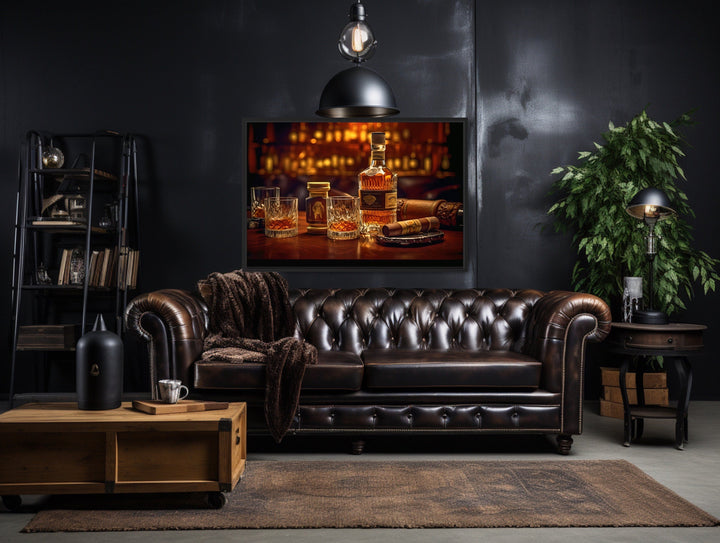 Whiskey And Cigar Bar Framed Canvas Wall Art