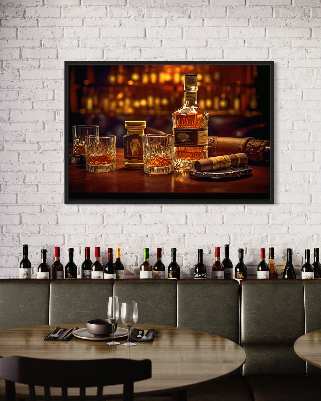 Whiskey And Cigar Bar Framed Canvas Wall Art