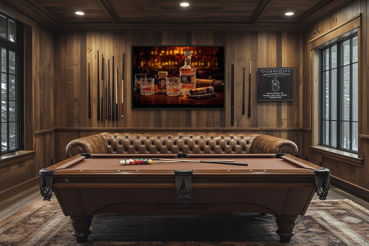 Whiskey And Cigar Framed Canvas Wall Art For Man Cave Or Home Bar