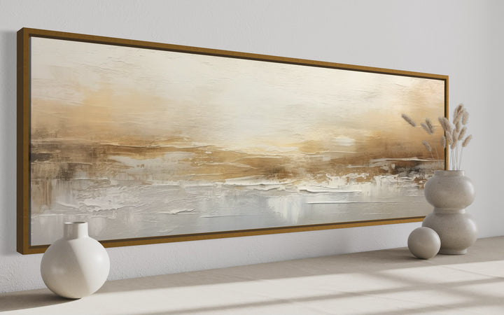 White And Gold Abstract Long Narrow Over Bed Wall Art