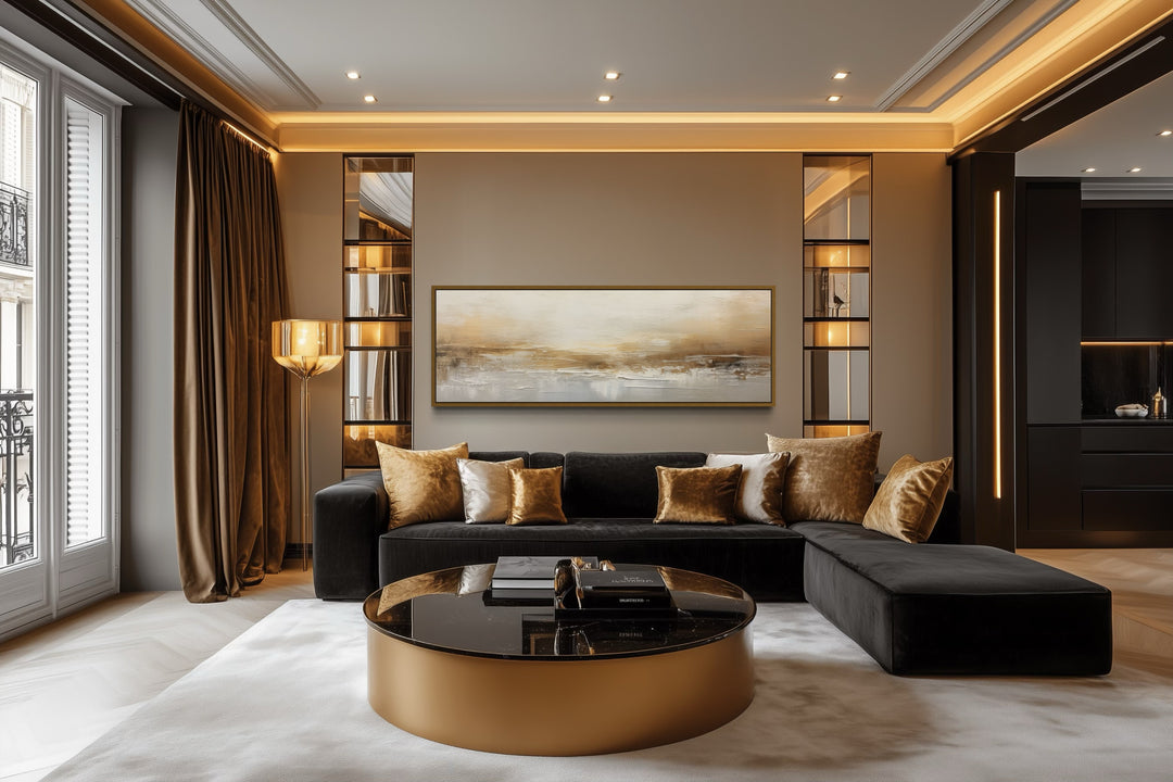 White And Gold Abstract Long Narrow Over Bed Wall Art
