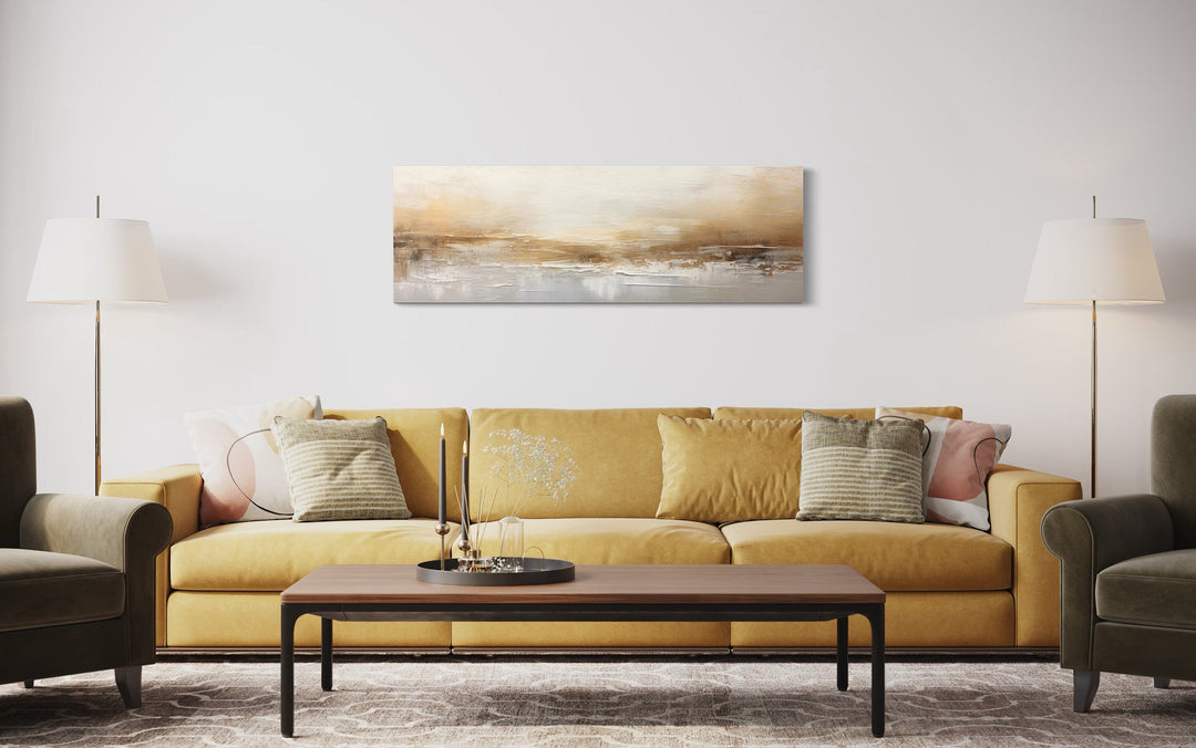 White And Gold Abstract Long Narrow Over Bed Wall Art