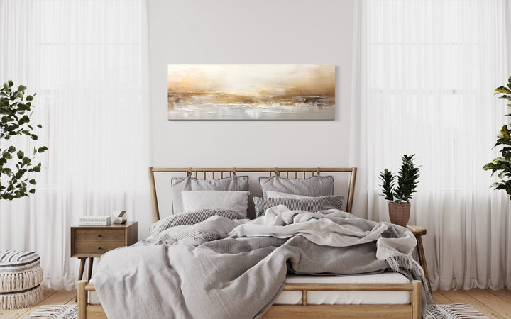 White And Gold Abstract Long Narrow Over Bed Wall Art