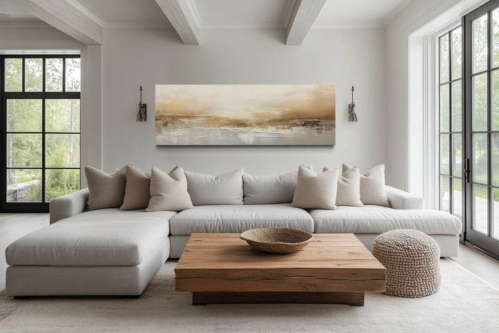 White And Gold Abstract Long Narrow Over Bed Wall Art