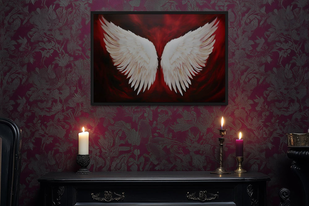 White Angel Wings Canvas Wall Art on Red Background
