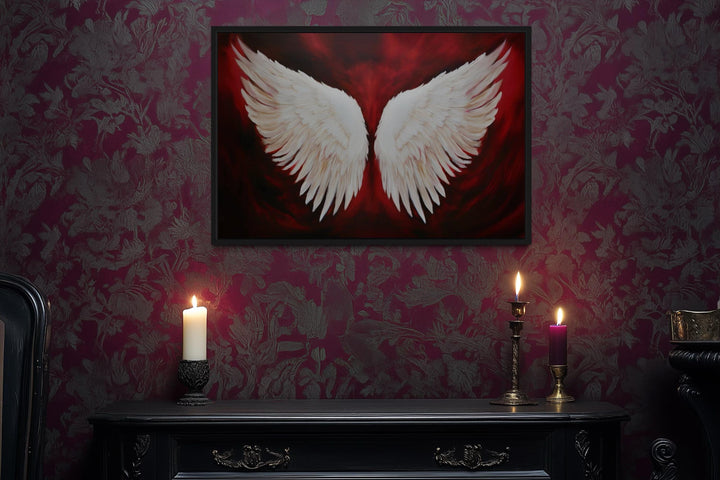 White Angel Wings Canvas Wall Art on Red Background