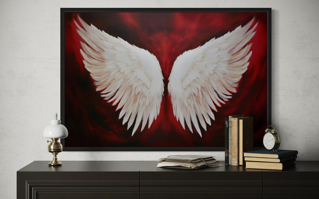 White Angel Wings Canvas Wall Art on Red Background