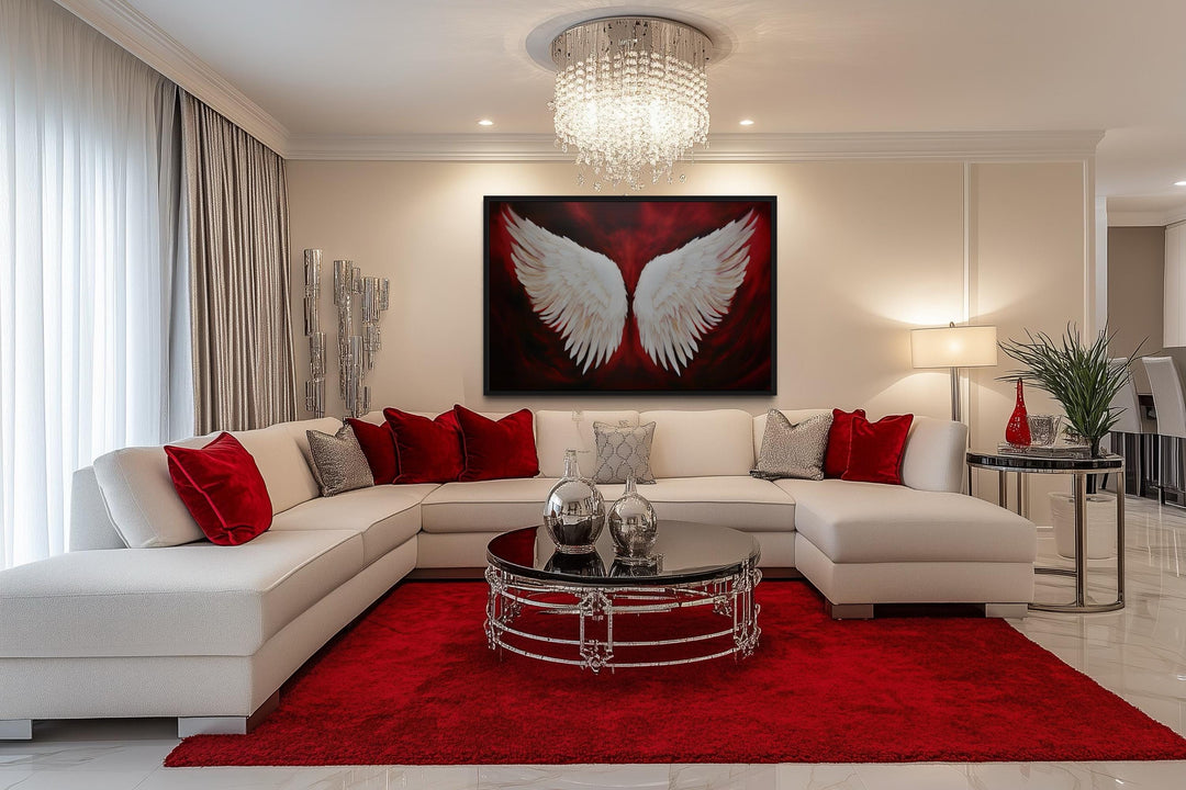 White Angel Wings Canvas Wall Art on Red Background