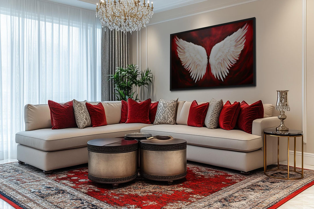 White Angel Wings Canvas Wall Art on Red Background