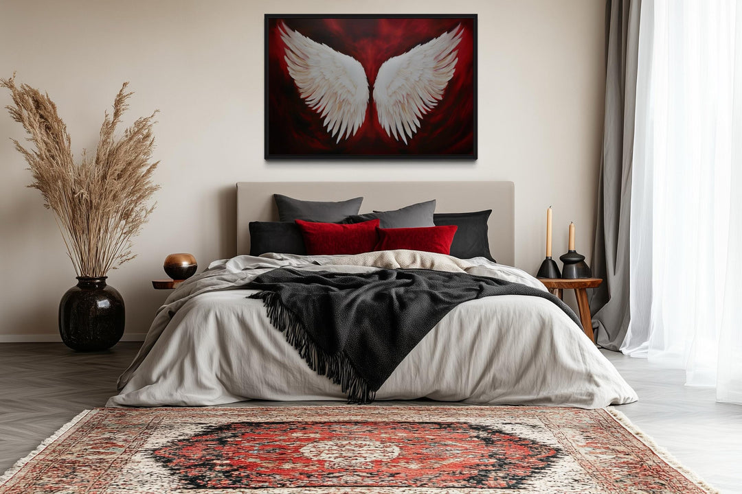 White Angel Wings Canvas Wall Art on Red Background