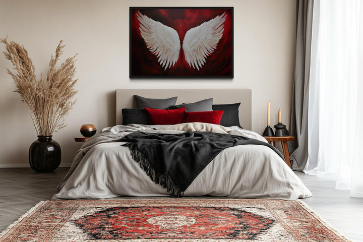 White Angel Wings Canvas Wall Art on Red Background