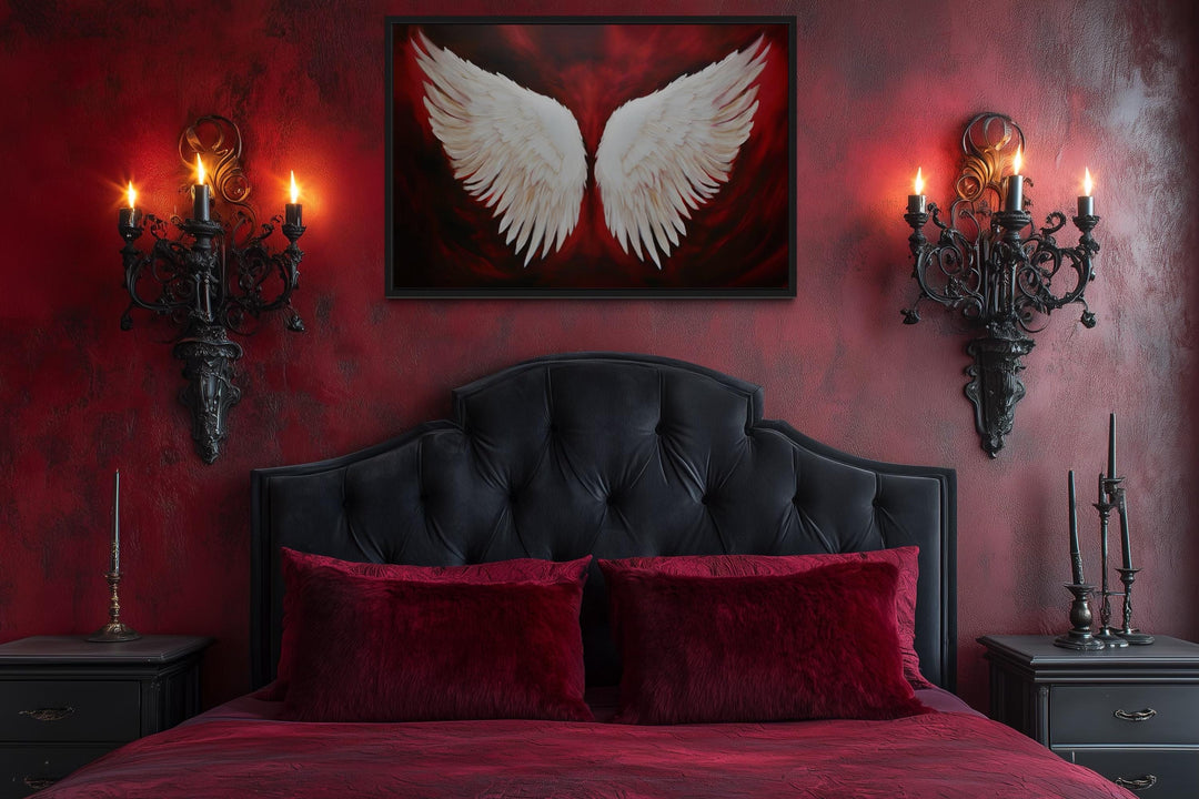 White Angel Wings Canvas Wall Art on Red Background