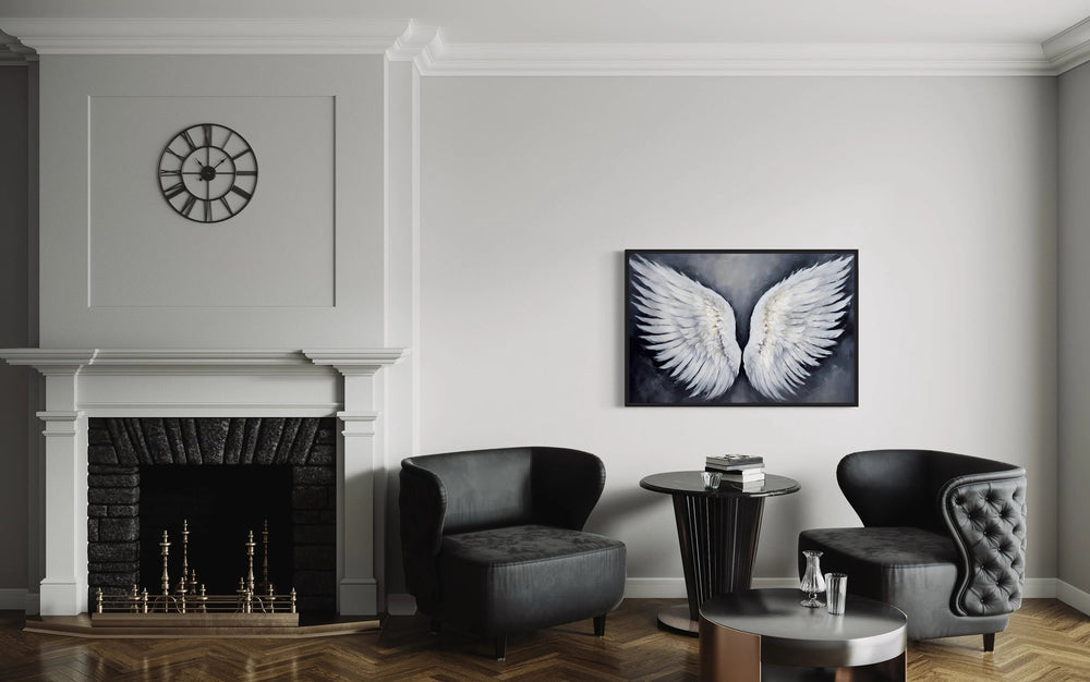 White Angel Wings On Grey Background Wall Art-Wall Decor Delights