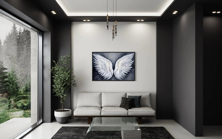 White Angel Wings On Grey Background Wall Art