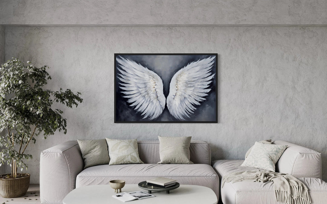 White Angel Wings On Grey Background Wall Art-Wall Decor Delights